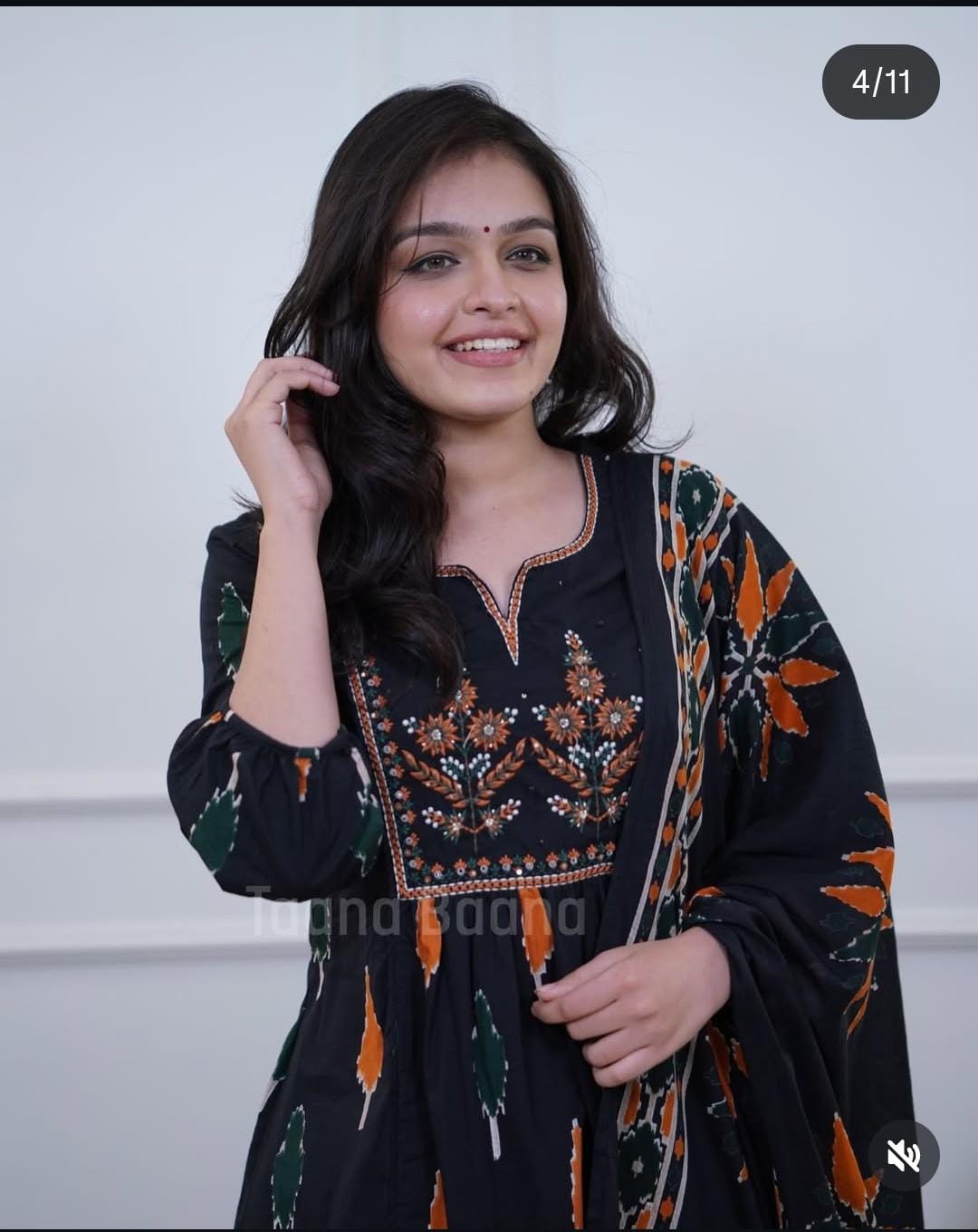 Black cotton kurti pant with printed and embroidery work