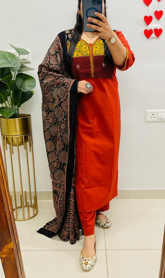cotton kurta with embroidered patch work