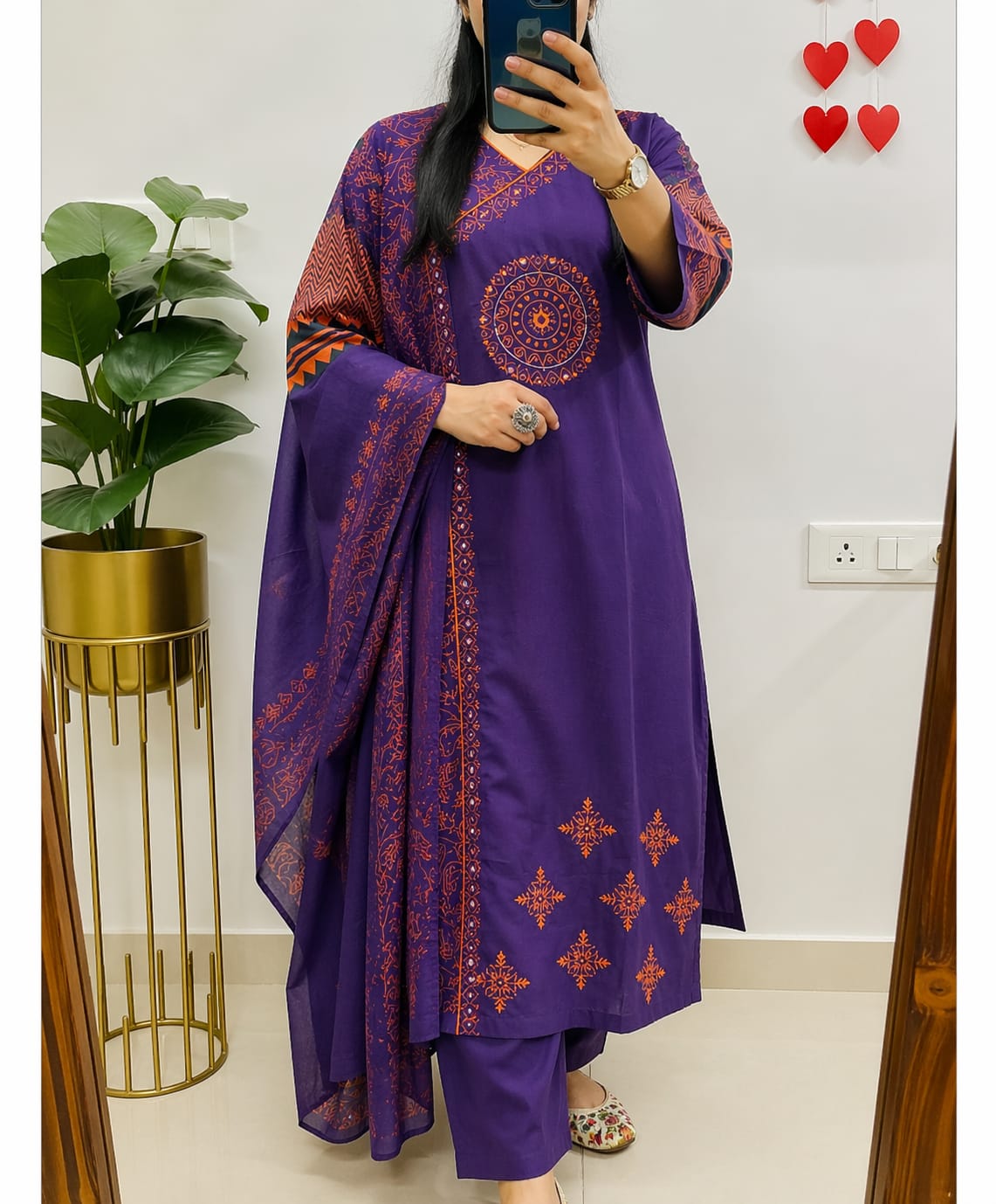 purple salwar suit  dabu print and original mirror work.