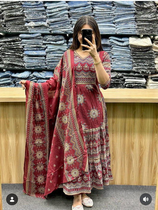 Maroom kurti pant set with dupatta set