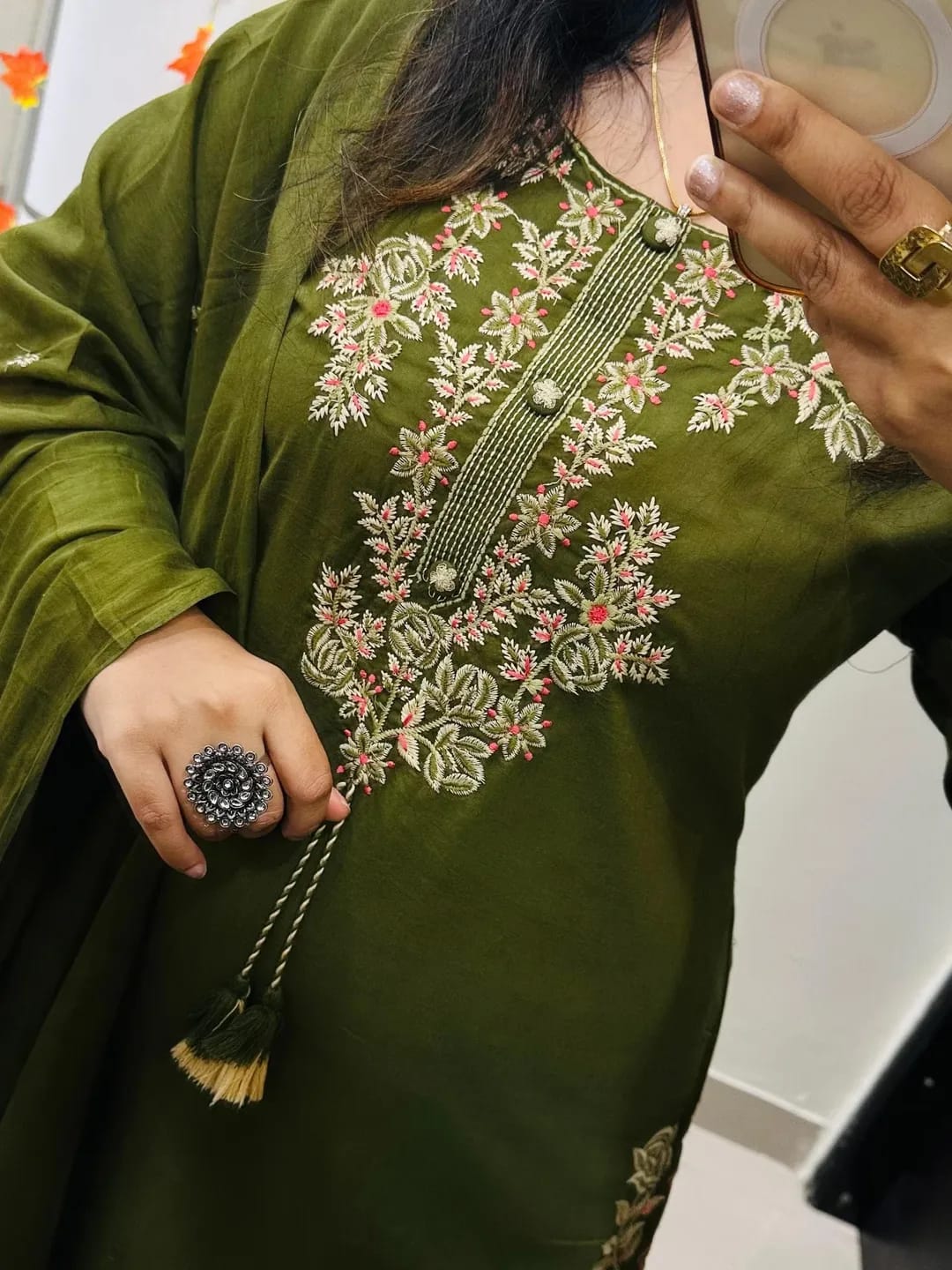 mehendi green embroidered Kurti with plazzo with dupatta