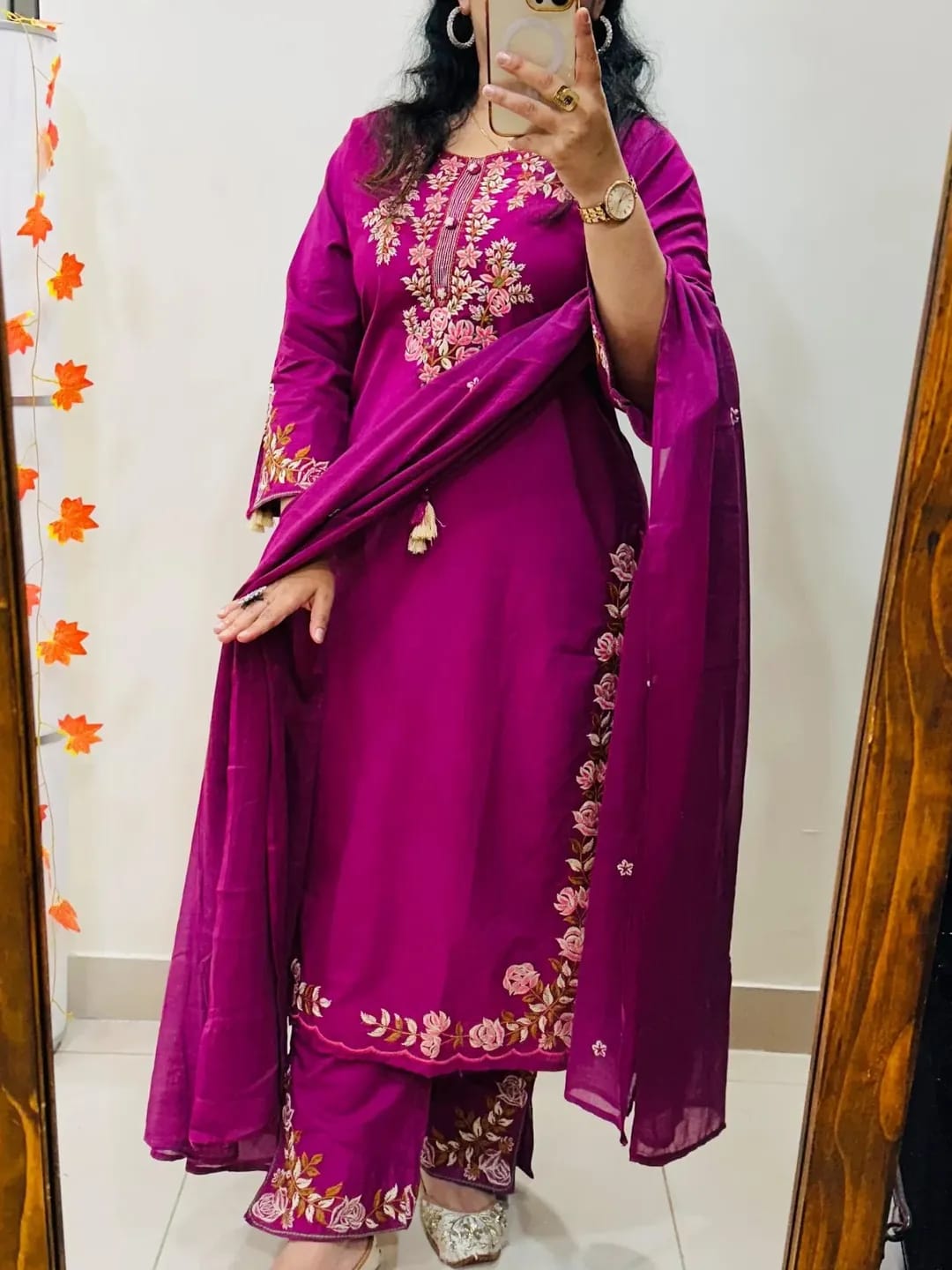 magenta cotton blend kurti set