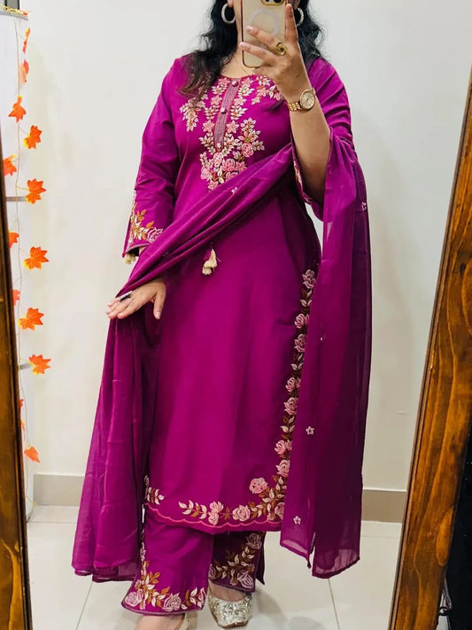 magenta cotton blend kurti set