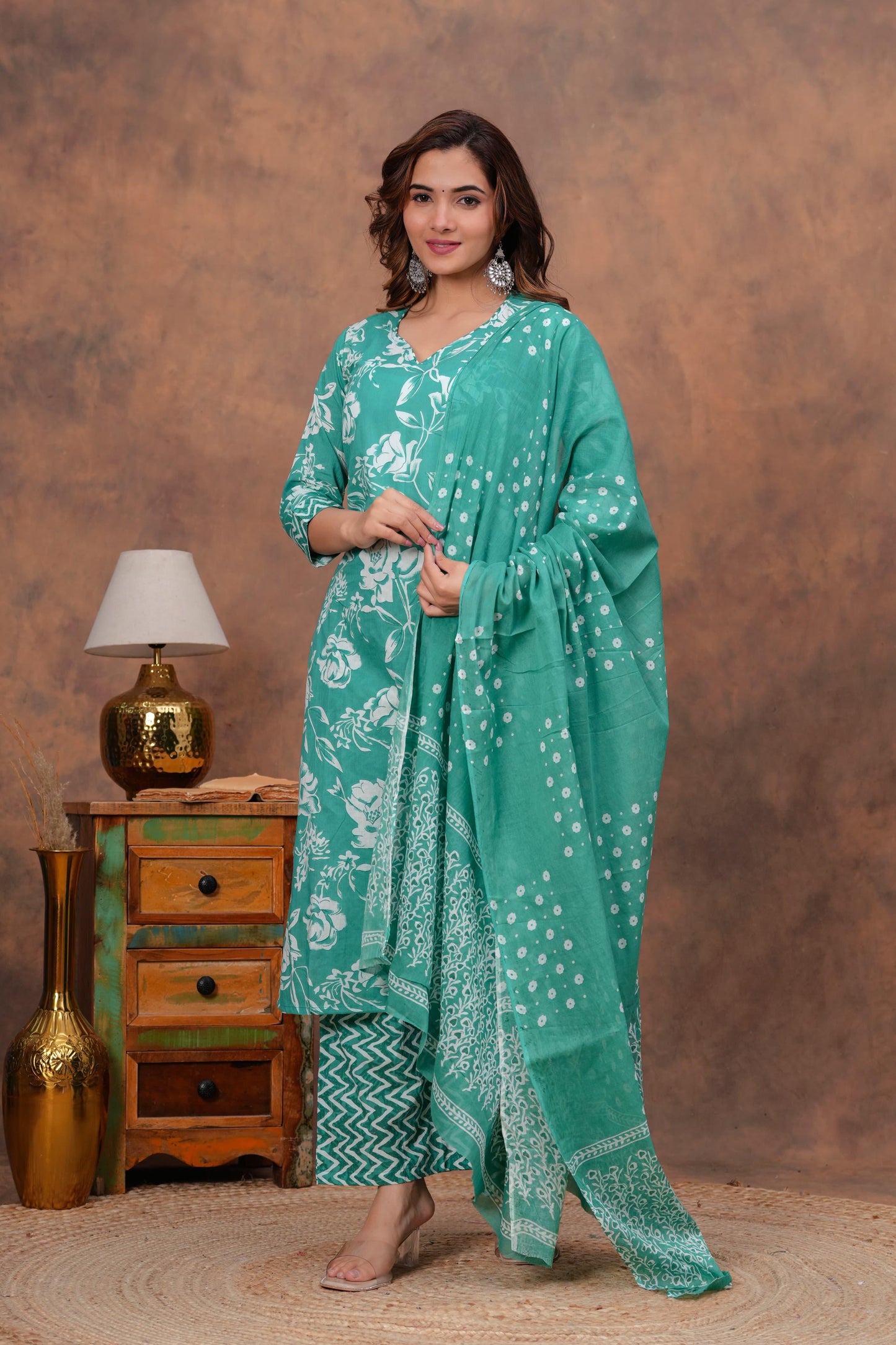 Sky Blue Cotton Kurti with Cotton Palazzo Set
