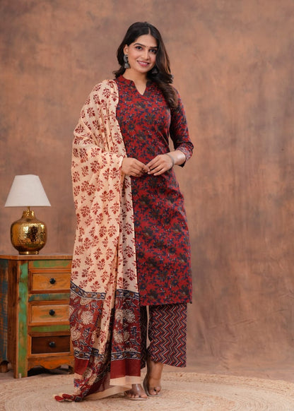 Jaipuri Cotton Kurti Palazzo Set with Dupatta