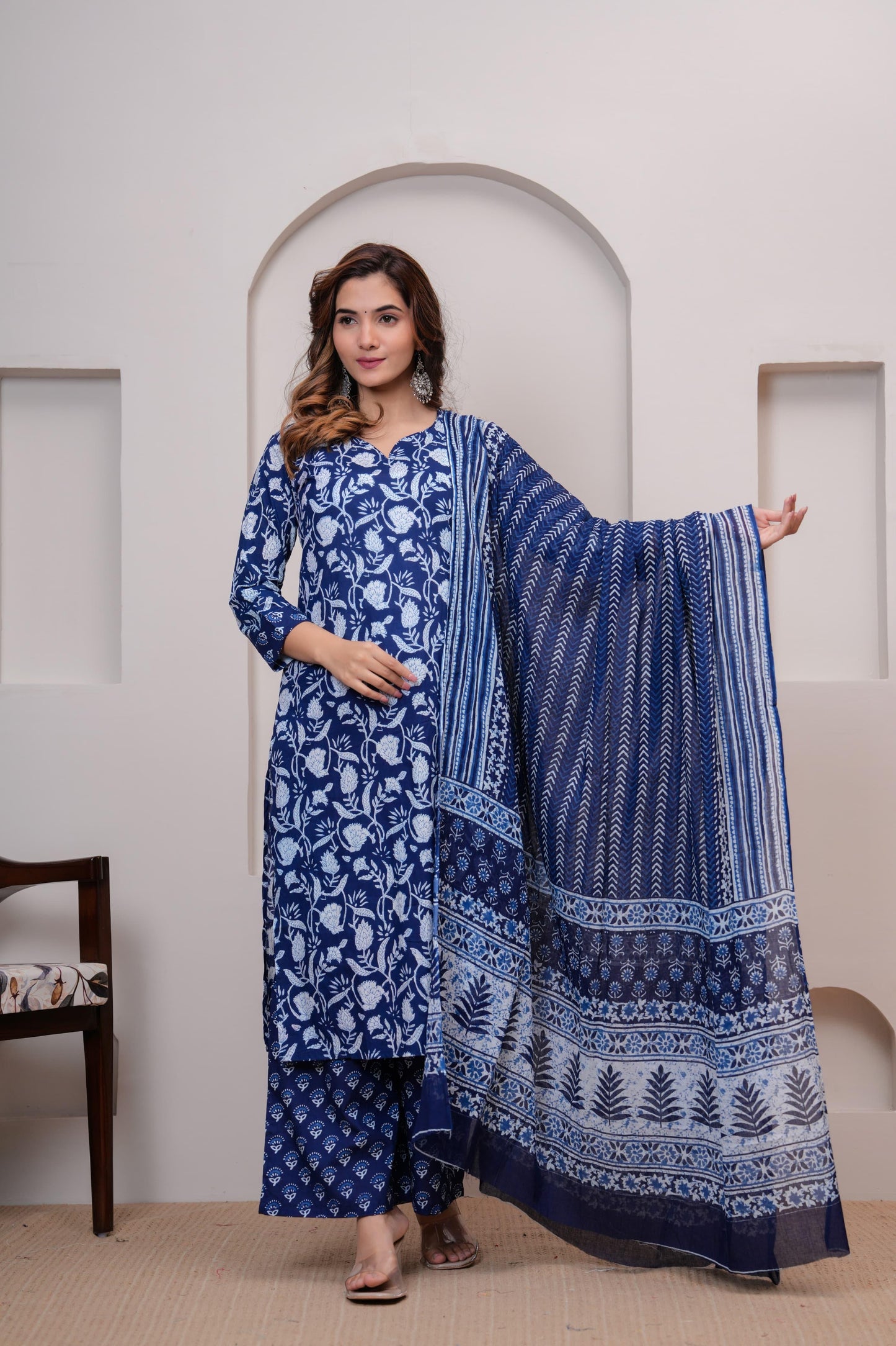 Navy blue cotton kurti and plazo