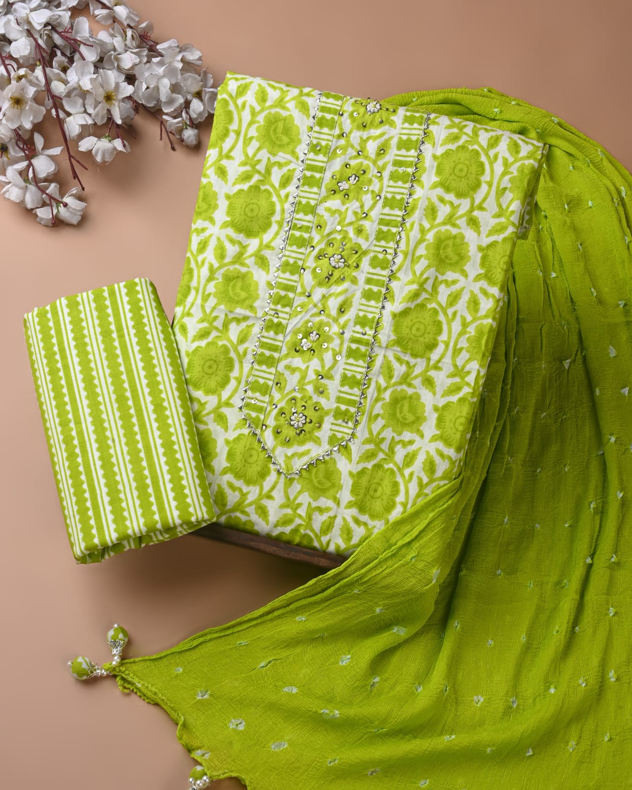 Light green cotton suit gota patti work nuy now