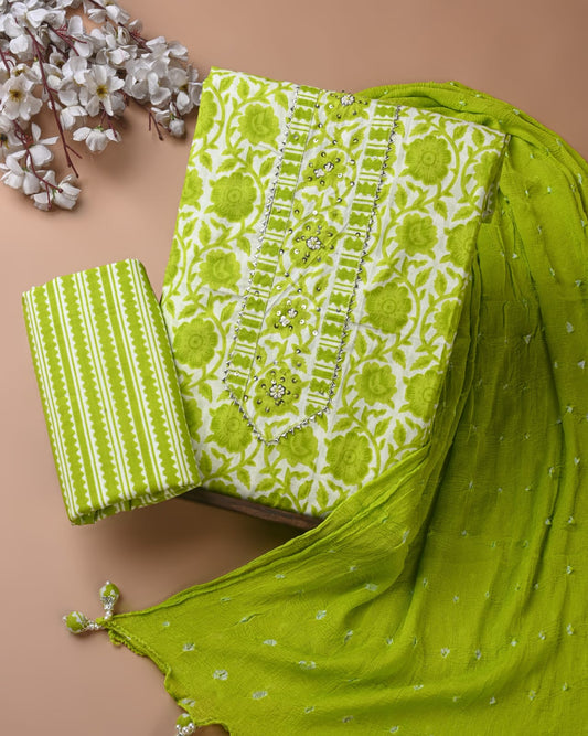 Light green cotton suit gota patti work nuy now