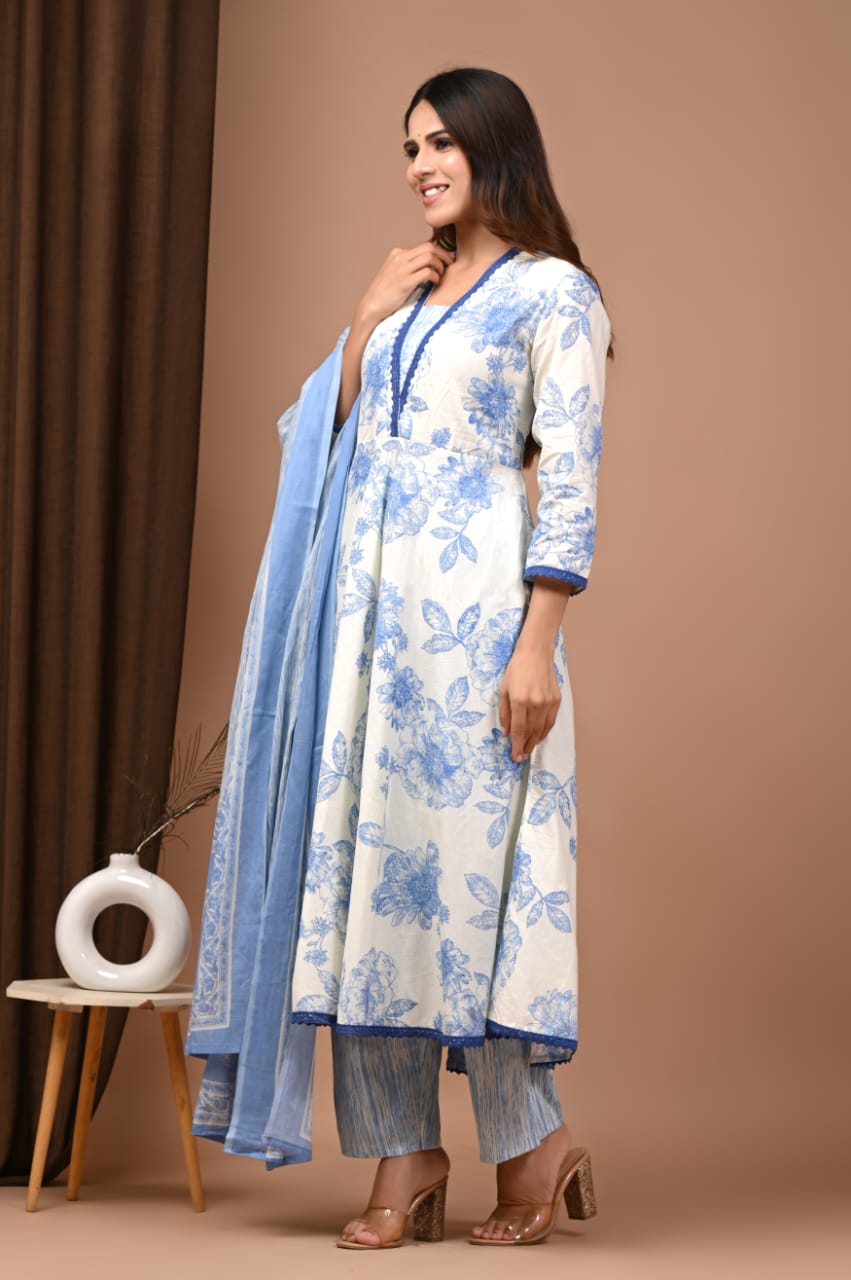 Premium Anarkali Kurta Set with Dupatta – 100% Cotton Fabric