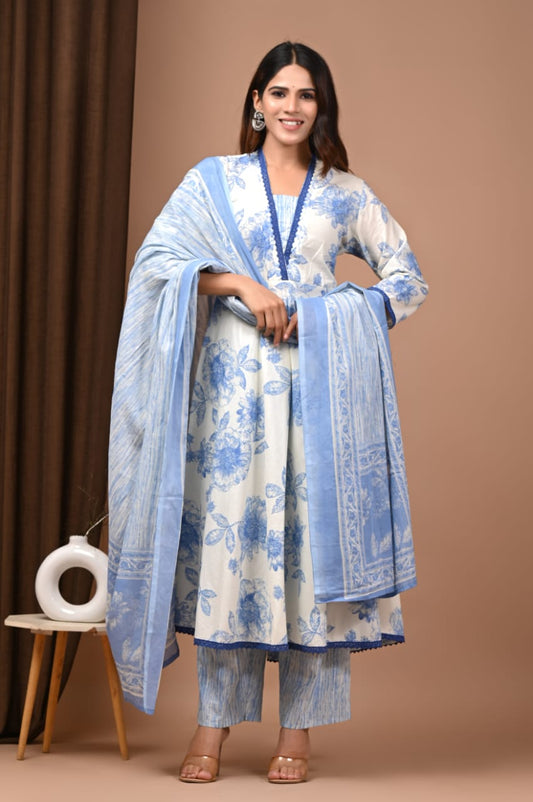Premium Anarkali Kurta Set with Dupatta – 100% Cotton Fabric