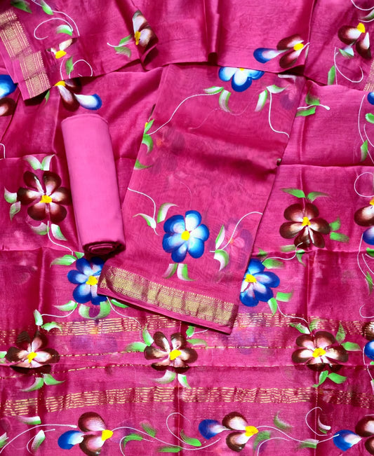 Traditional Maheshwari Silk Suit with Cotton Comfort