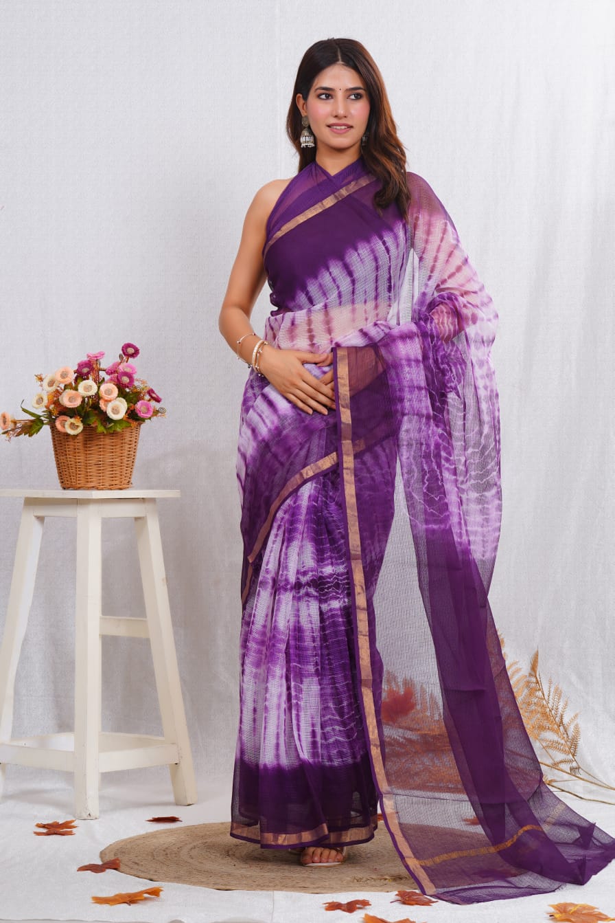Elegant Kota Doriya Saree with Bagru Artwork