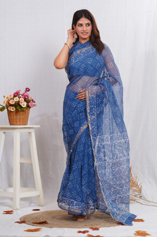 Pure Cotton Kota Doriya Saree with Bagru Design