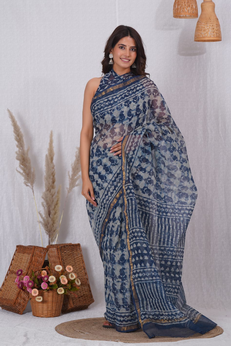 Kota Doriya Saree with Bagru Print and Blouse
