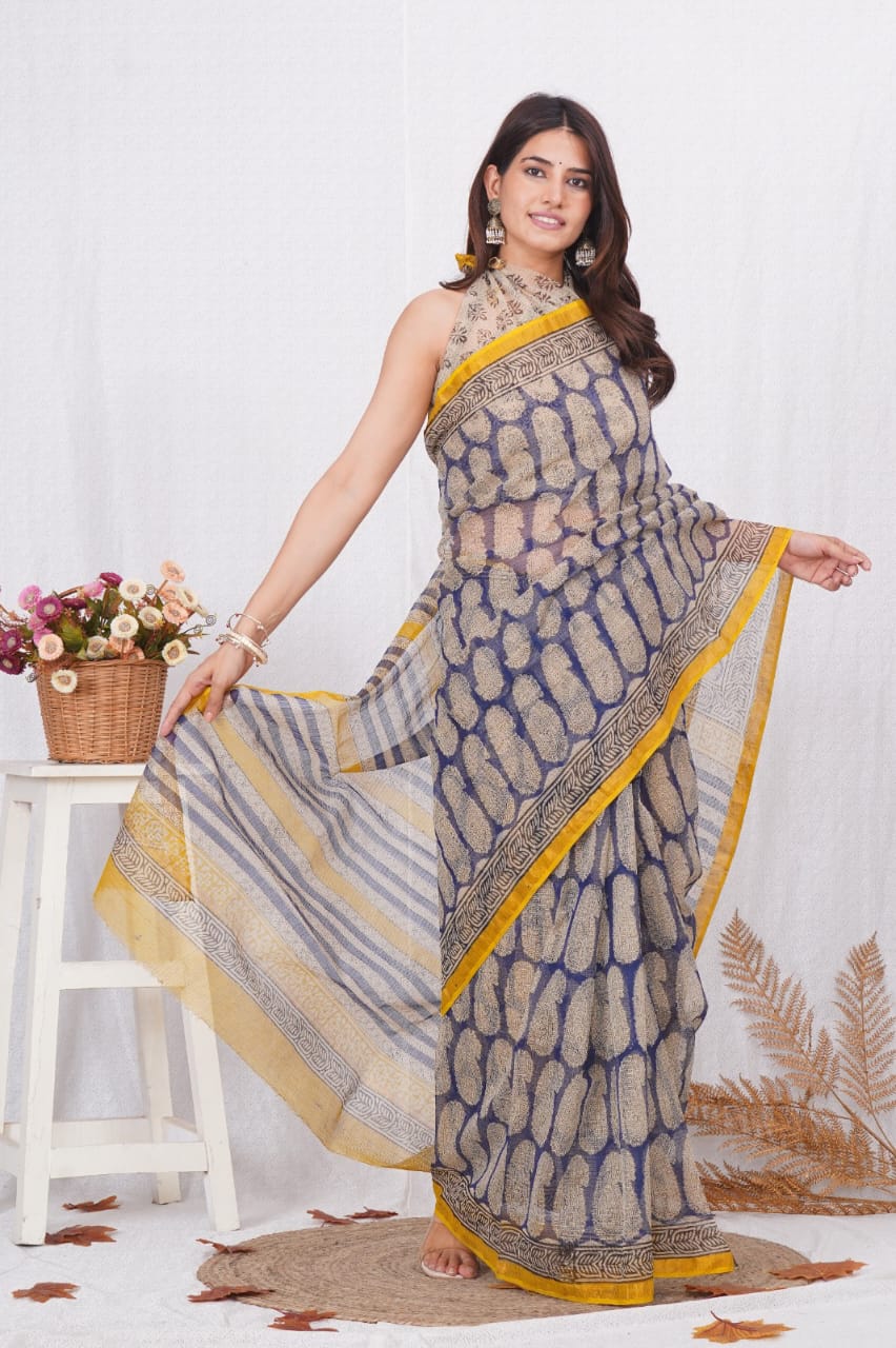 Traditional Kota Doriya Saree with Ajrak Design