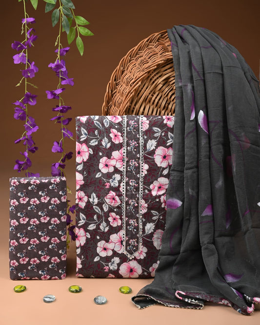 Party Wear Cotton Suit with Chiffon Dupatta