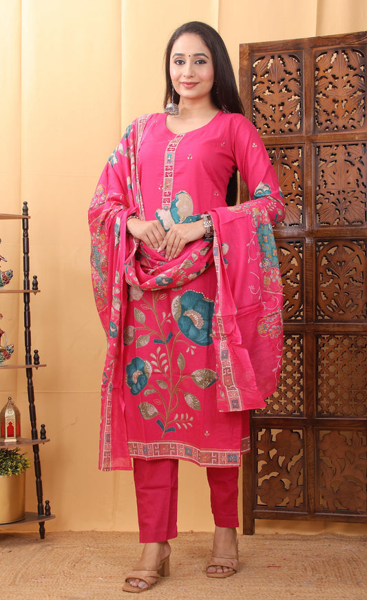 Sanganeri Cotton Kurti Pant Set for Women