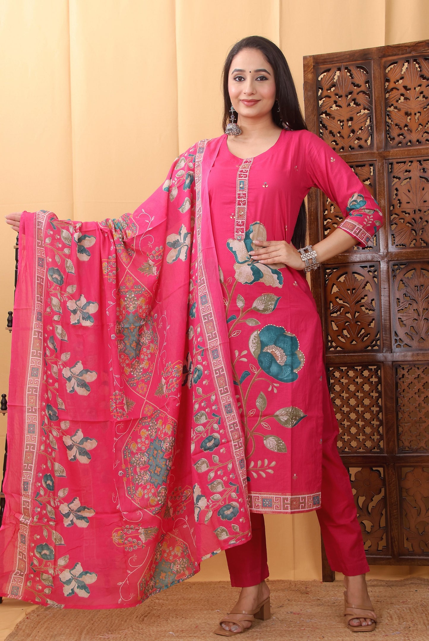 Sanganeri Cotton Kurti Pant Set for Women