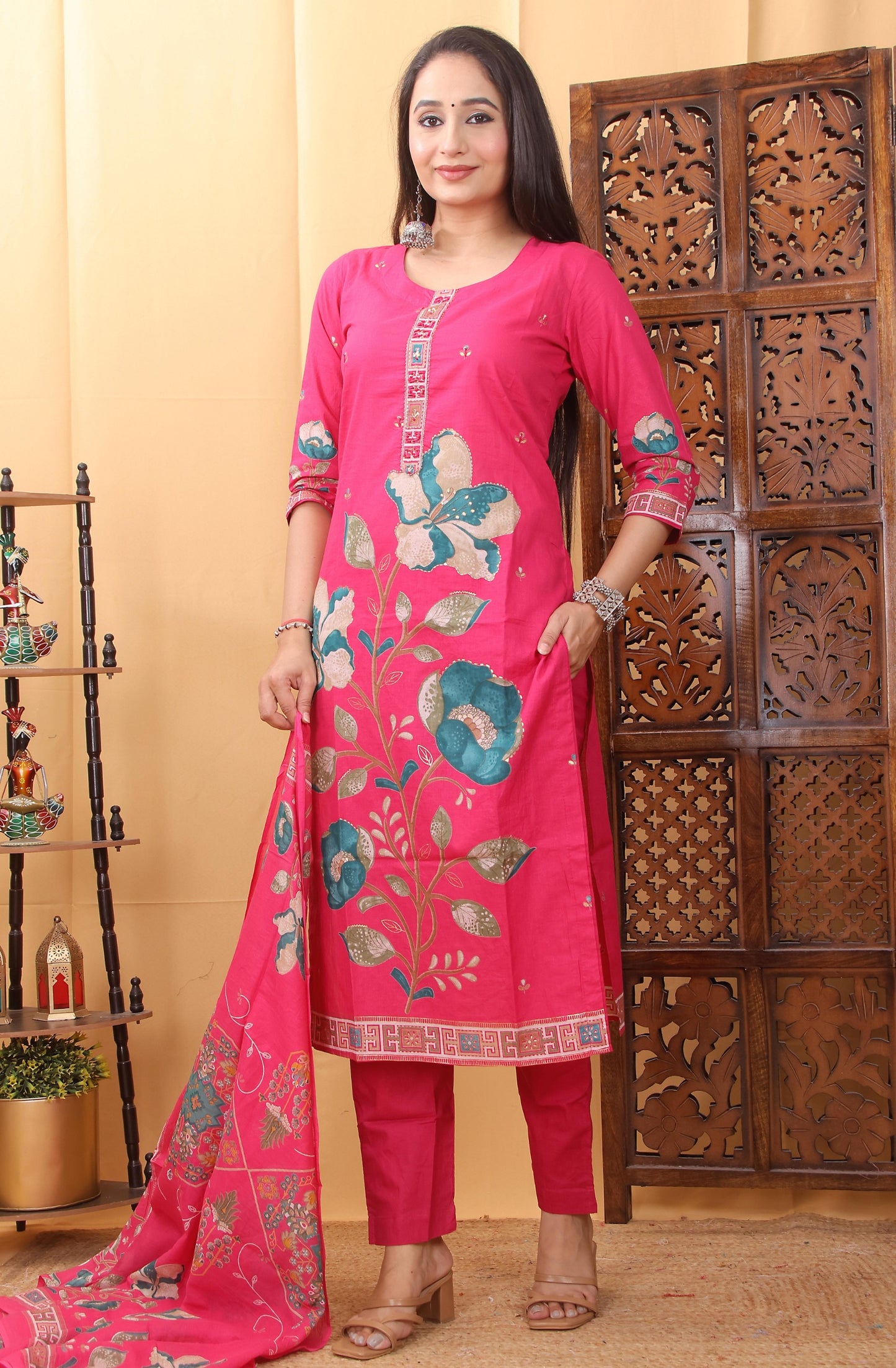 Sanganeri Cotton Kurti Pant Set for Women