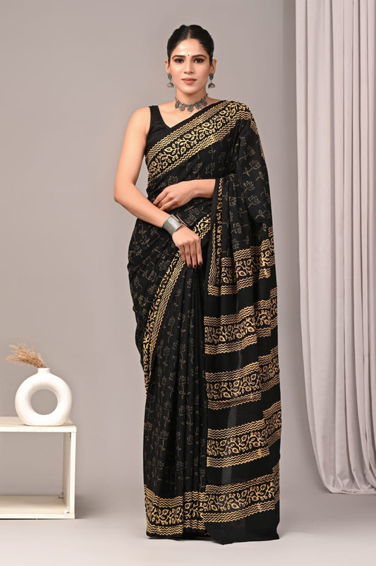 Natural dye cotton mul saree, eco-friendly choice.