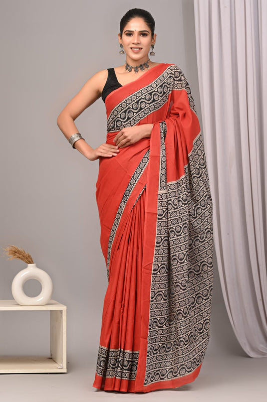 Summer-ready cotton saree, hand-dyed mul fabric.