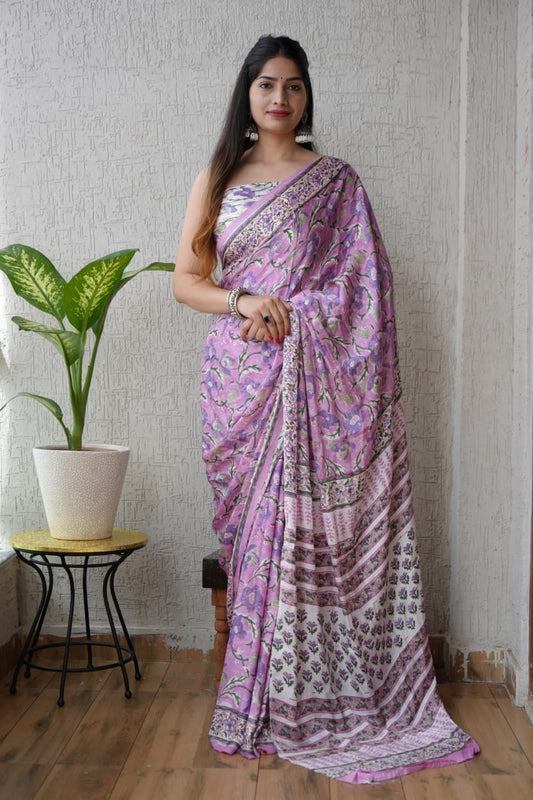 Ajrakh Saree – Natural Hand Block Print