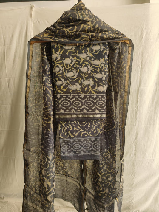 Hand Block Chanderi Silk Suit Material Set