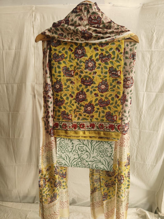 Hand Block Chanderi Silk Suit Material Set