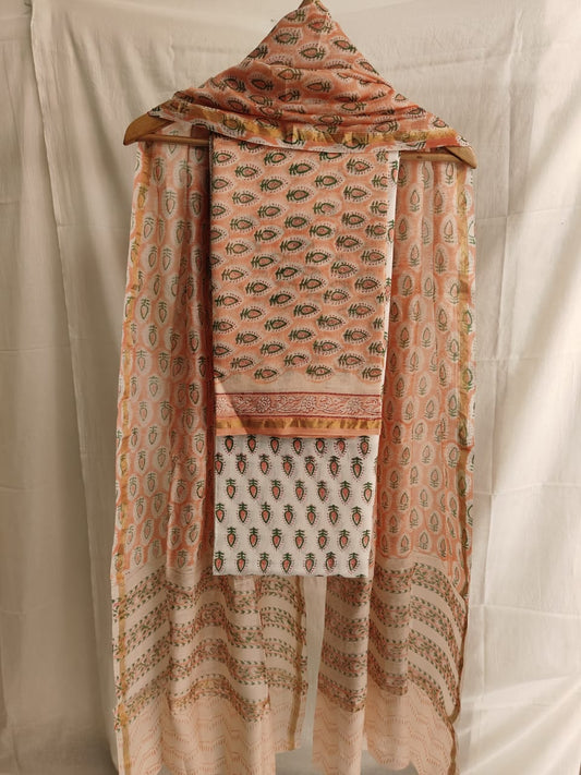 Hand Block Chanderi Silk Suit Material Set