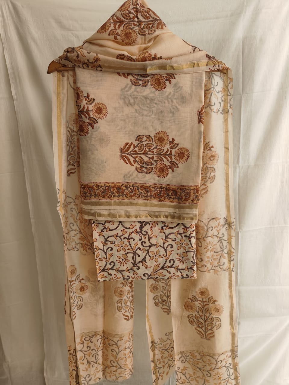 Hand Block Chanderi Silk Suit Material Set