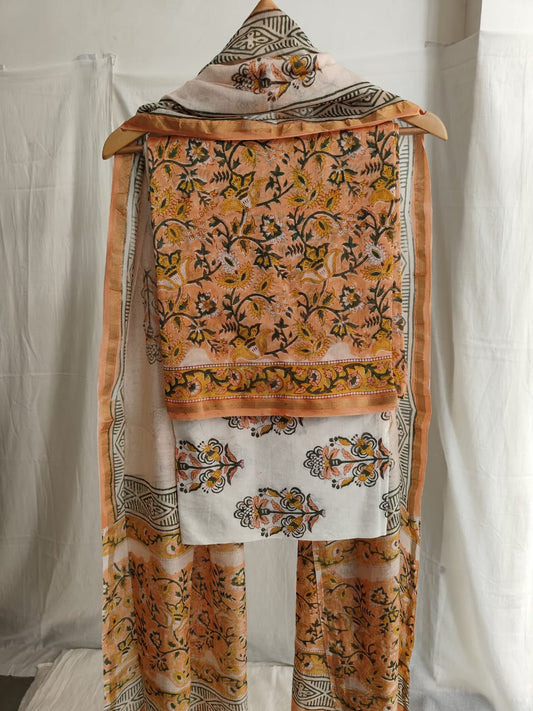 Hand Block Chanderi Silk Suit Material Set