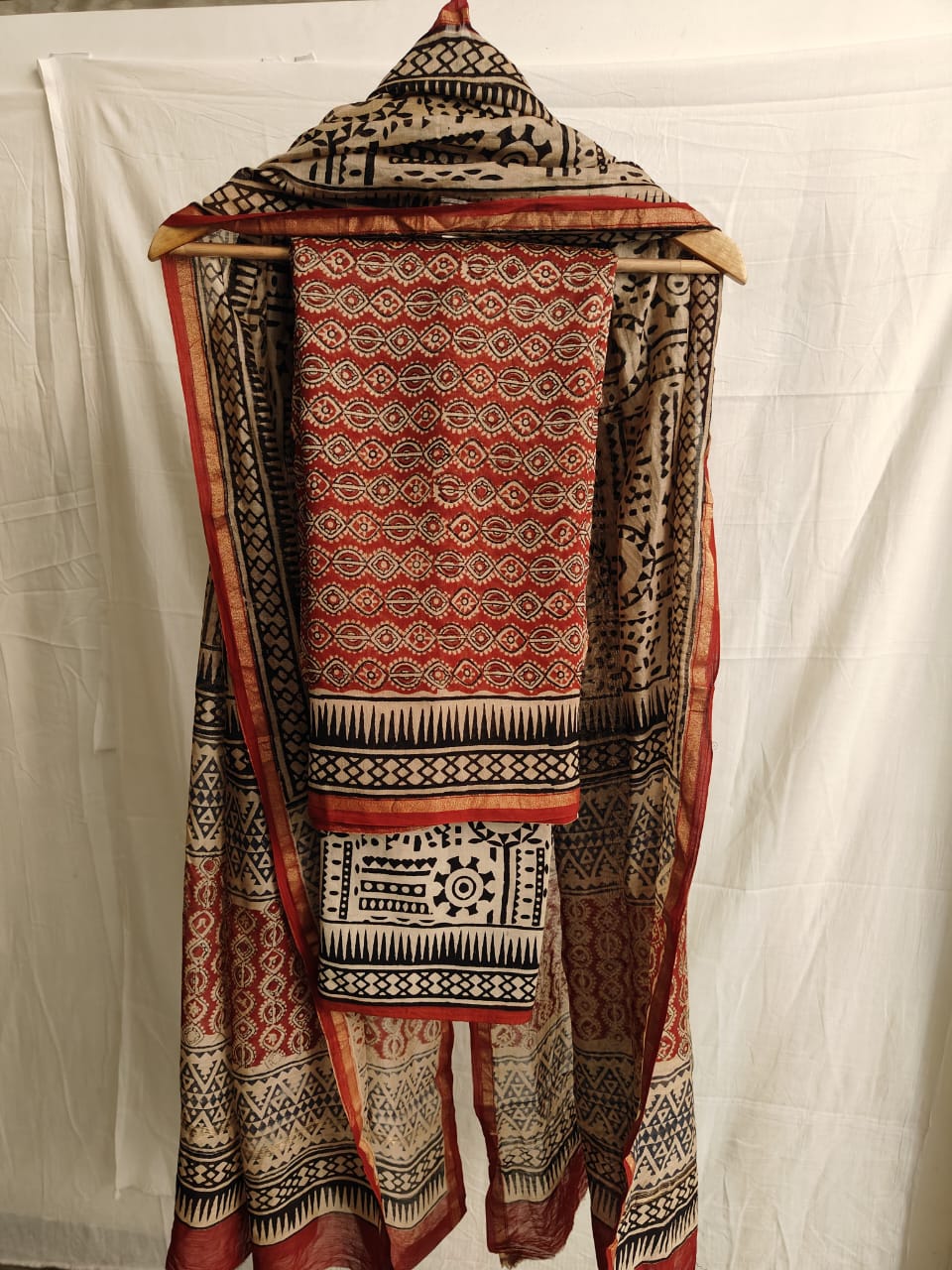 Hand Block Chanderi Silk Suit Material Set