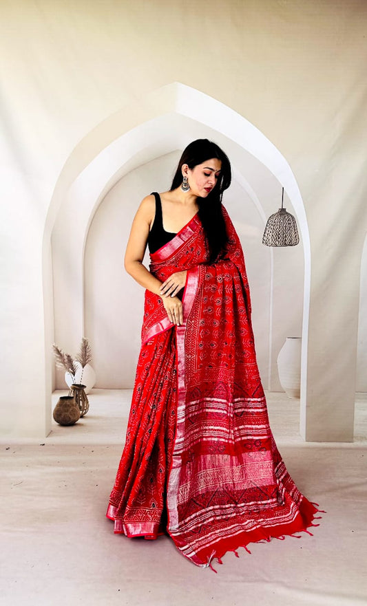 Printed Cotton Linen Saree for Elegant Everyday Look