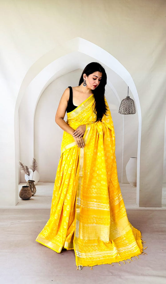 Vegetable Print Soft Linen Saree with Blouse Piece