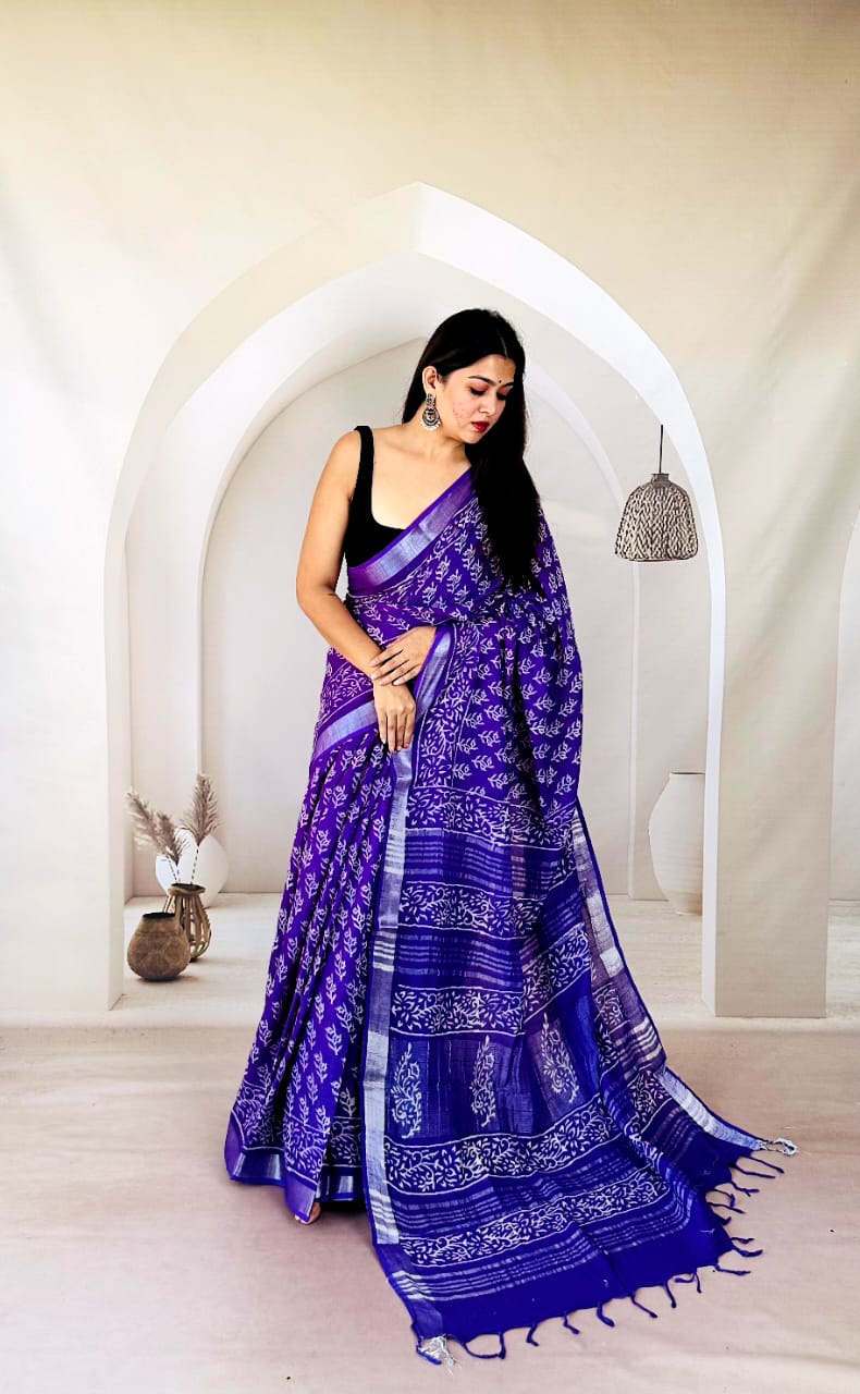 Artisan Hand Block Printed Saree in Natural Colors