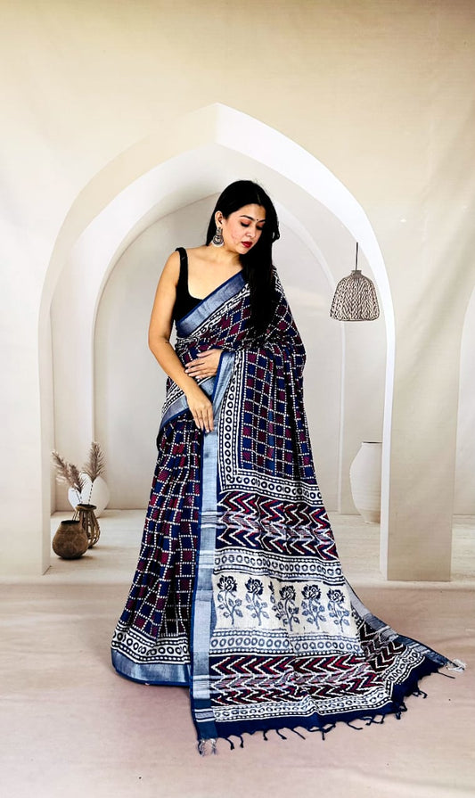 Lightweight Hand Block Printed Saree for Summer