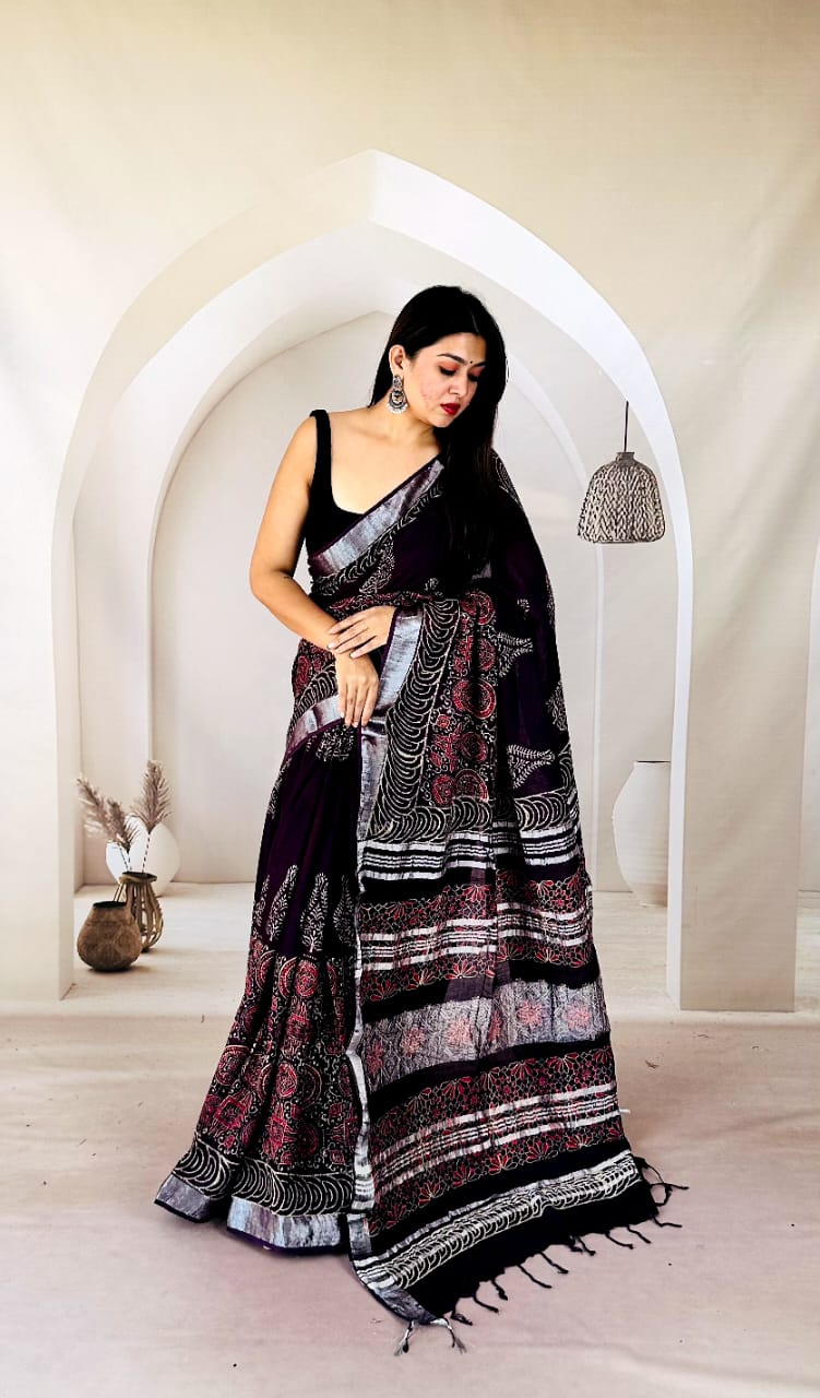 Festive Wear Soft Linen Cotton Saree with Blouse