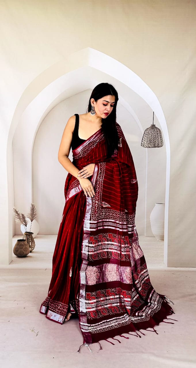 Soft Cotton Linen Saree – Lightweight and Comfortable
