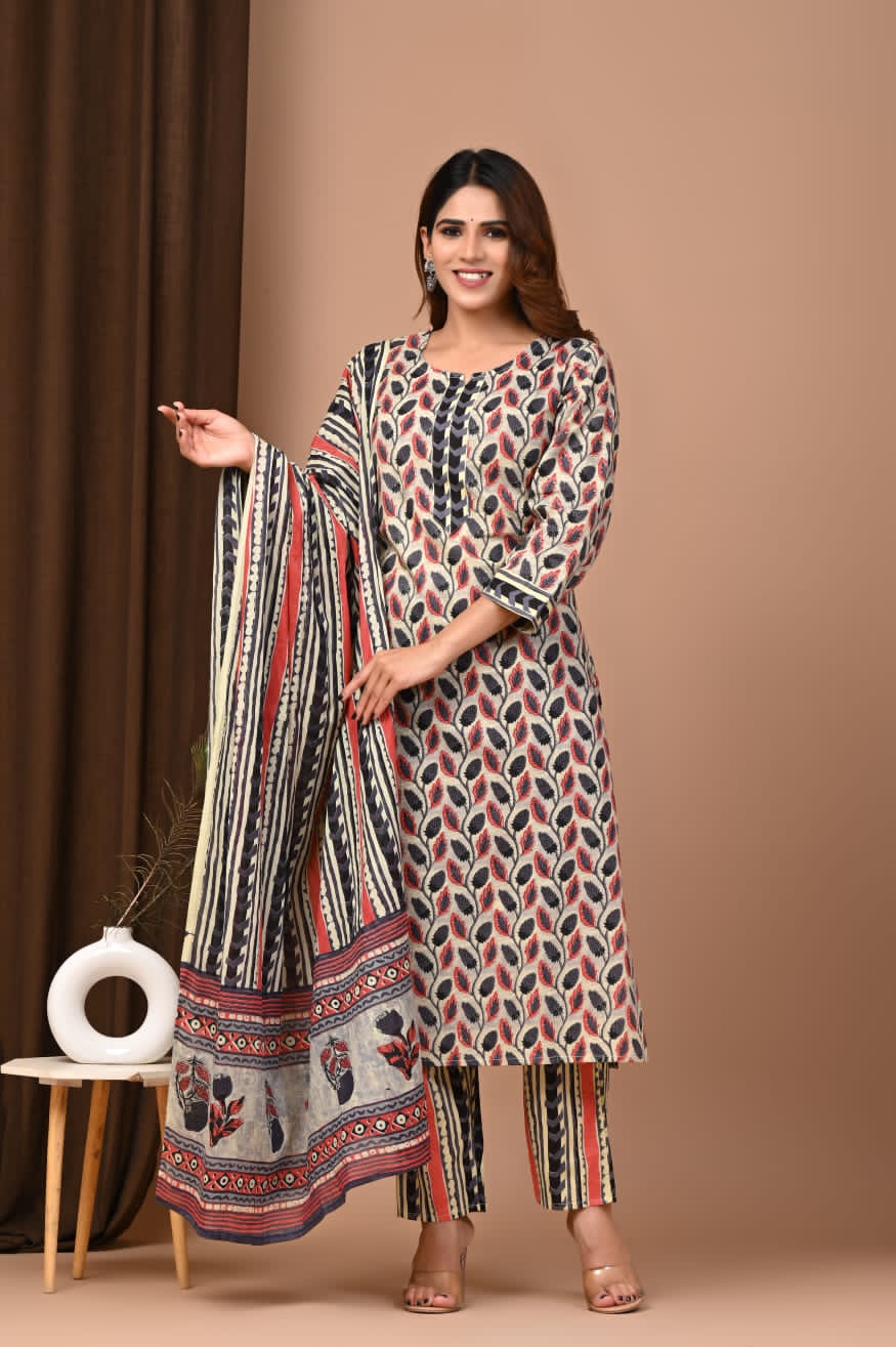 Ajrakh print cotton suit with dupatta