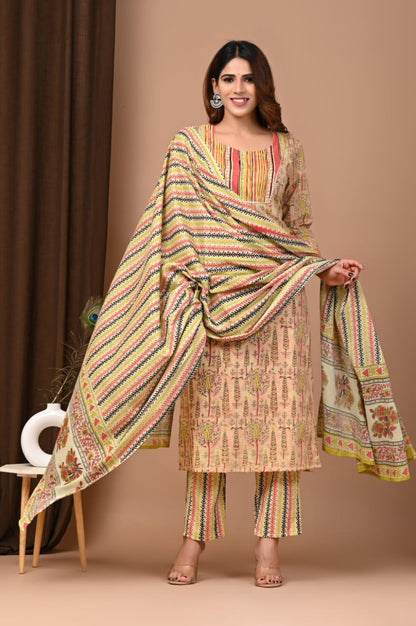 Ajrakh cotton suit with Dupatta