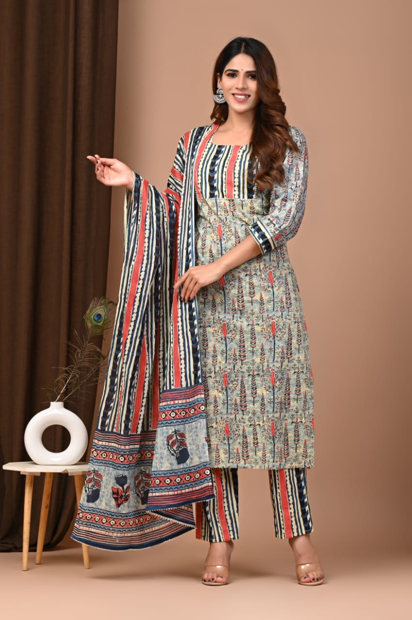 Best Ajrakh cotton suit with Dupatta