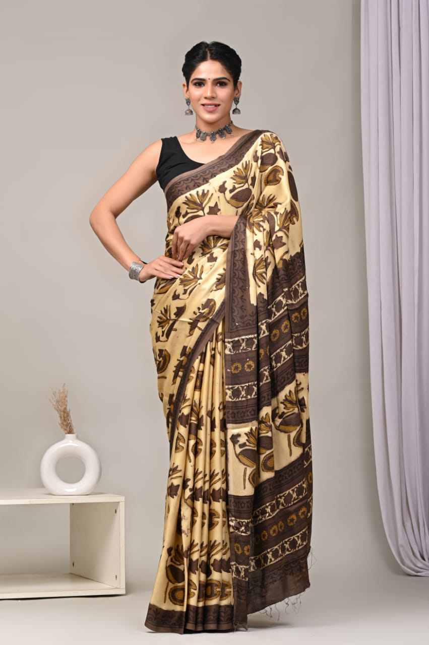 Buy Ajrakh Print Modal Silk Sarees – Traditional & Trendy