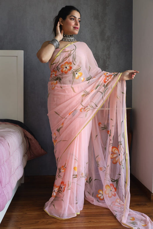 Stunning Chiffon Zari Border Saree – Lightweight Elegance for Every Occasion