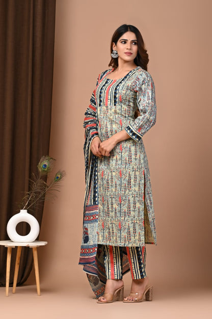 Best Ajrakh cotton suit with Dupatta