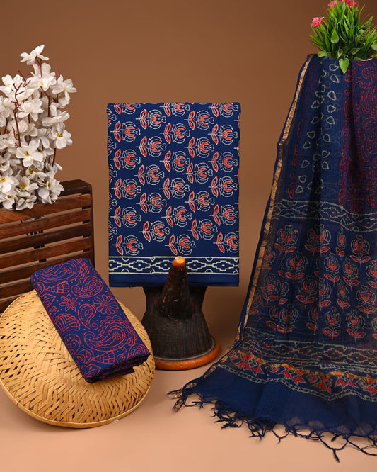 Dark blue follwers print cotton suits