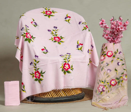 Printed Cotton Suit Sets with Organza Dupatta