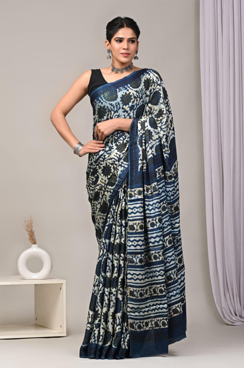 Ajrakh Modal Silk Saree – Shop Handcrafted Elegance Online