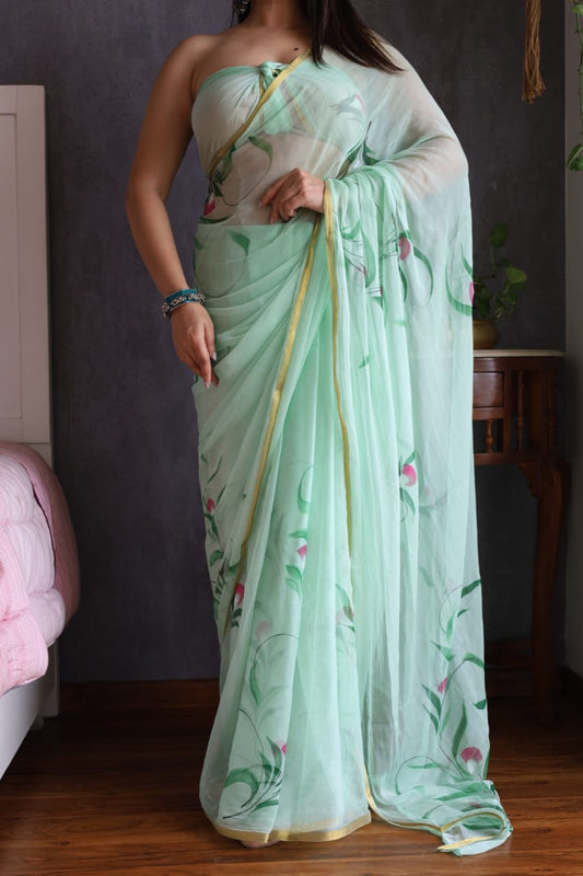 Buy Chiffon Zari Border Saree Online – Elegant & Lightweight Collection