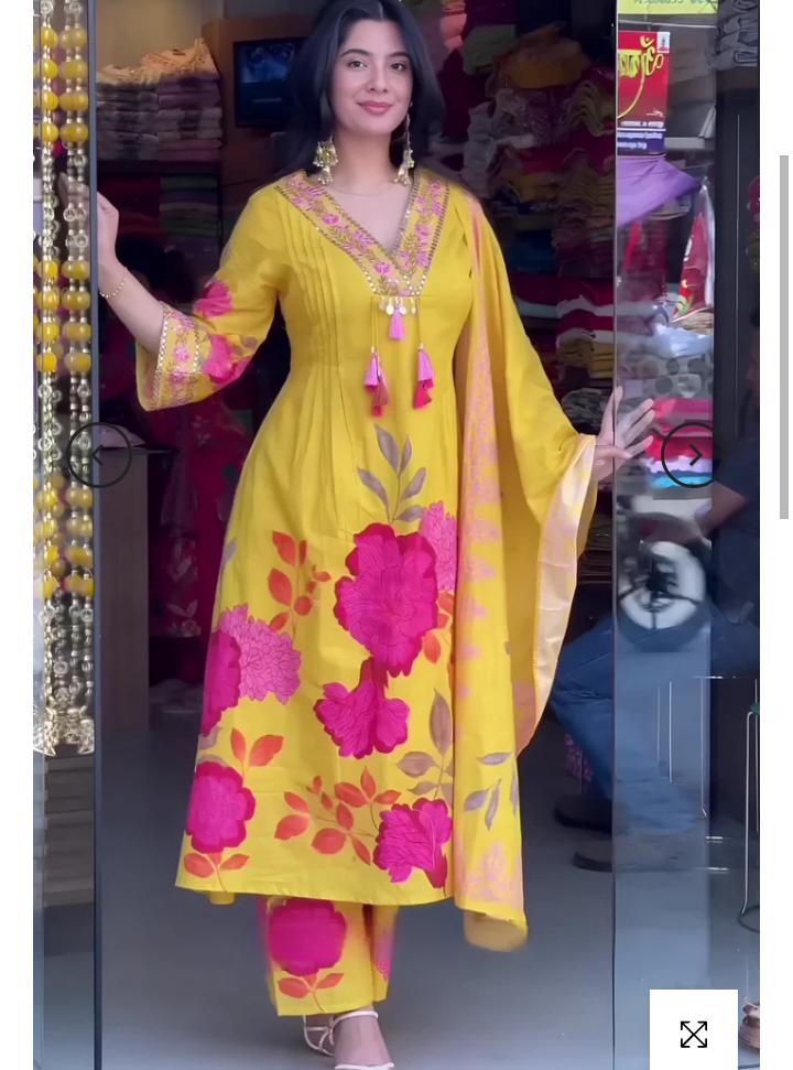 yellow cotton floral printed Anarkali kurta set