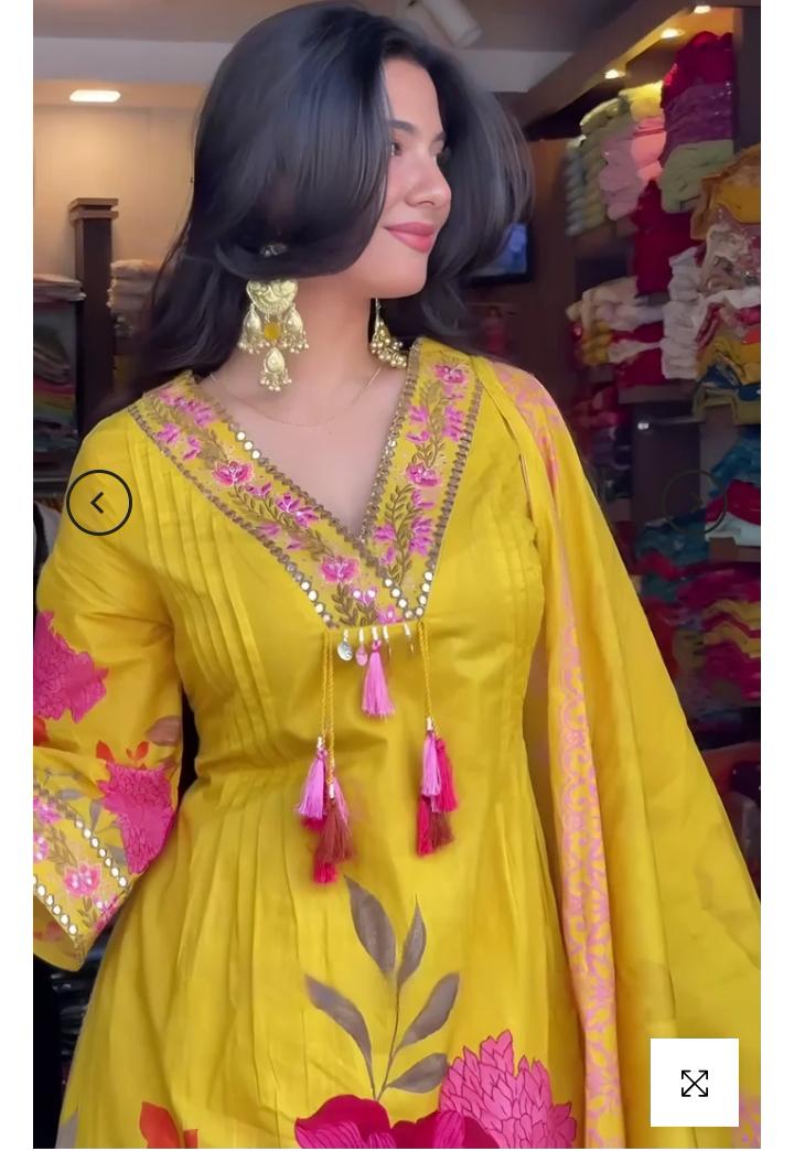 yellow cotton floral printed Anarkali kurta set